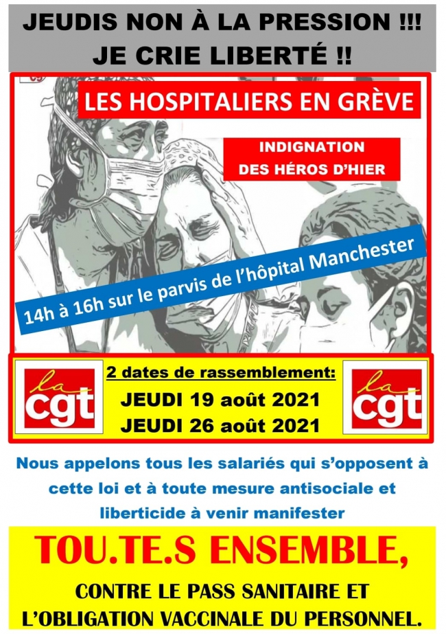 Appel à la mobilisation ce jeudi pour les soignants et salariés s'opposant au pass sanitaire et à l'obligation de se faire vacciner