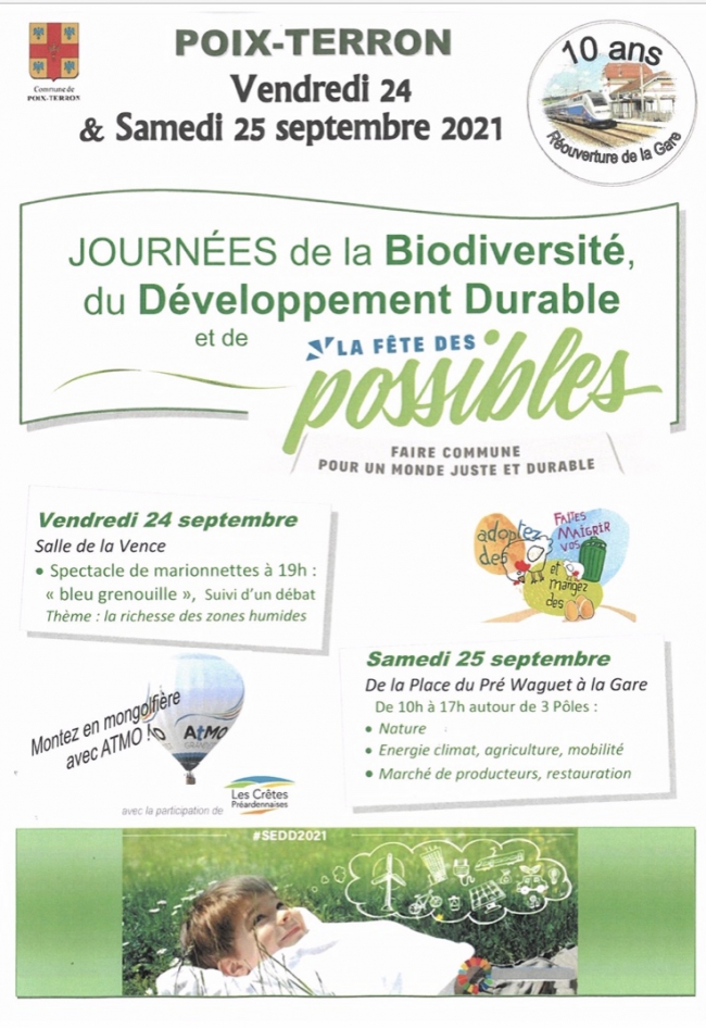 Journées de la Biodiversité, du développement durable et de la fête des possibles POIX-TERRON les 24 et 25 septembre 2021